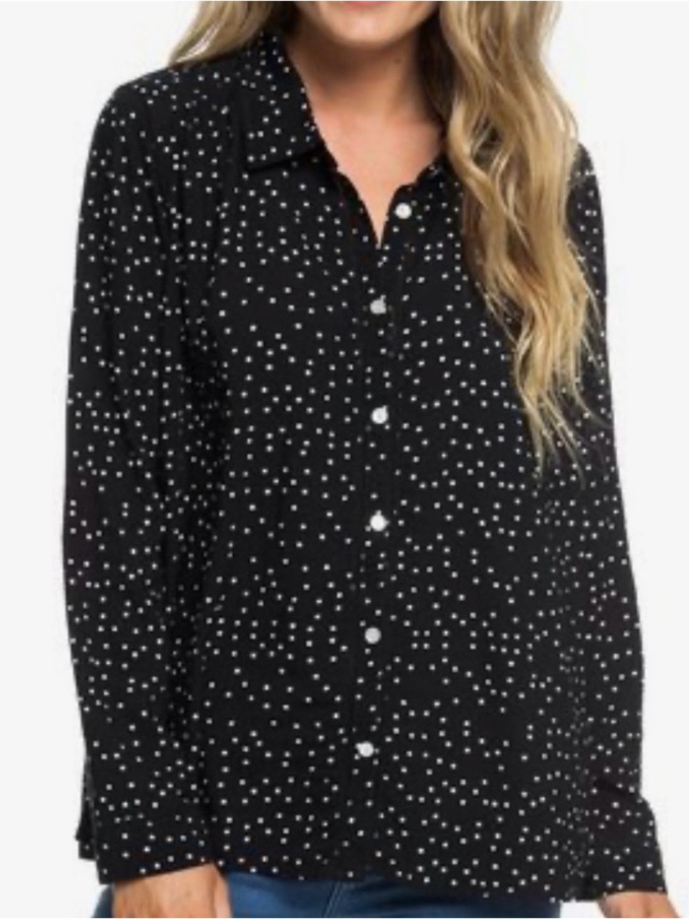 Roxy Black and White Polka Dot Button Down Shirt